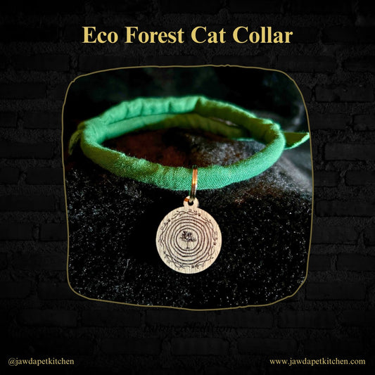Eco Forest Cat Collar – Forest Green Cotton, FSC Walnut Charm & Adjustable Knot