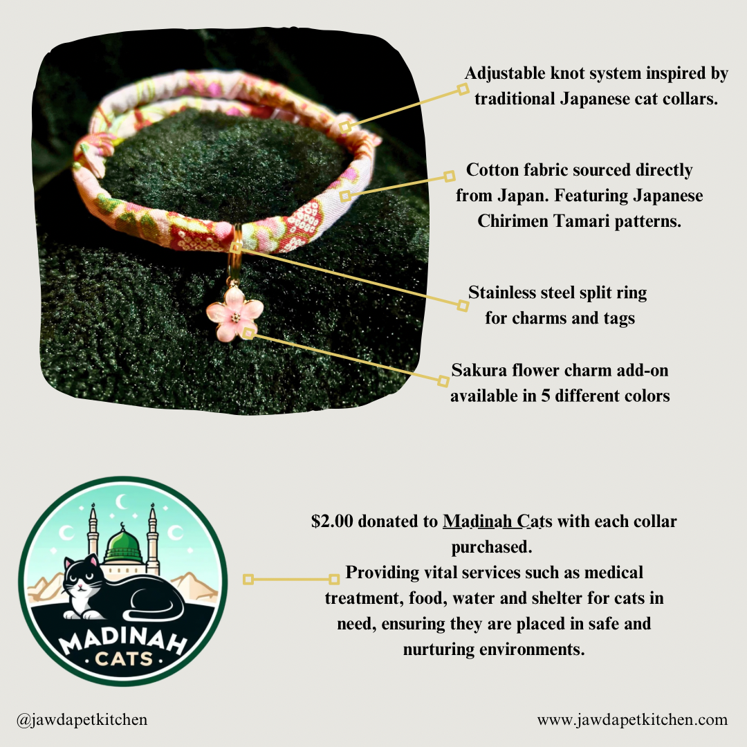 Japanese-Inspired Pink Floral Cat Collar | Cotton, Adjustable