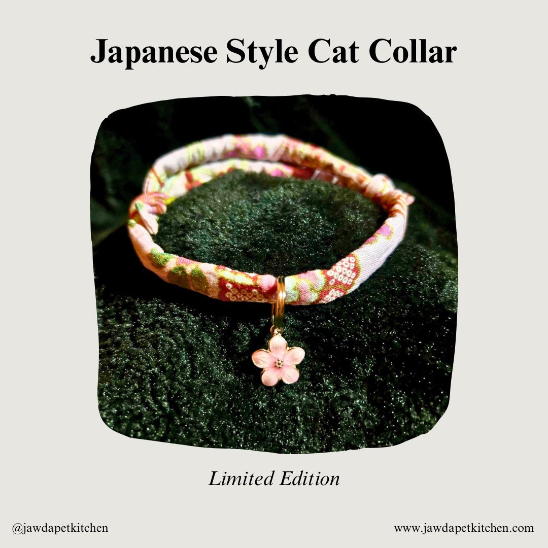 Japanese-Inspired Pink Floral Cat Collar | Cotton, Adjustable