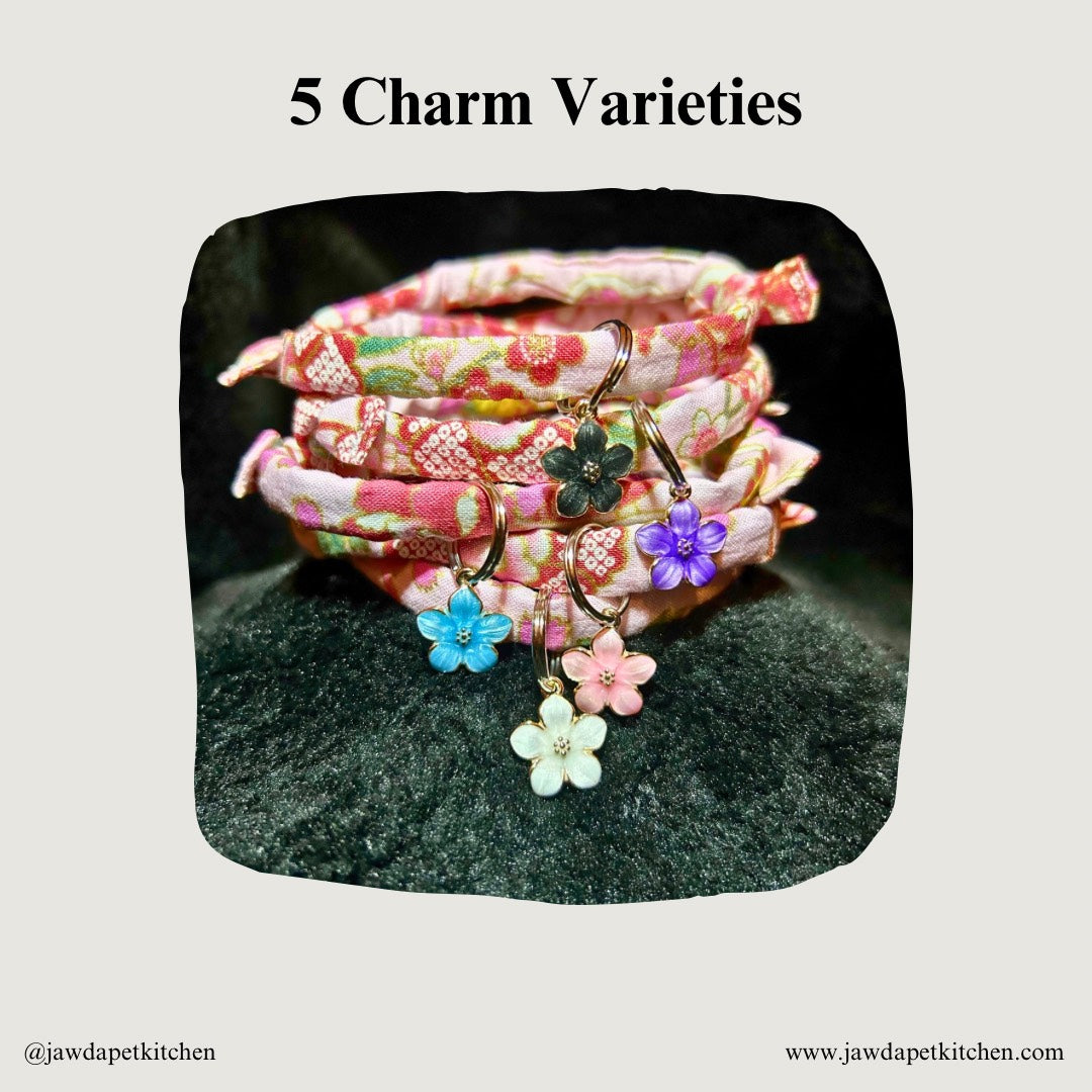 Japanese-Inspired Pink Floral Cat Collar | Cotton, Adjustable