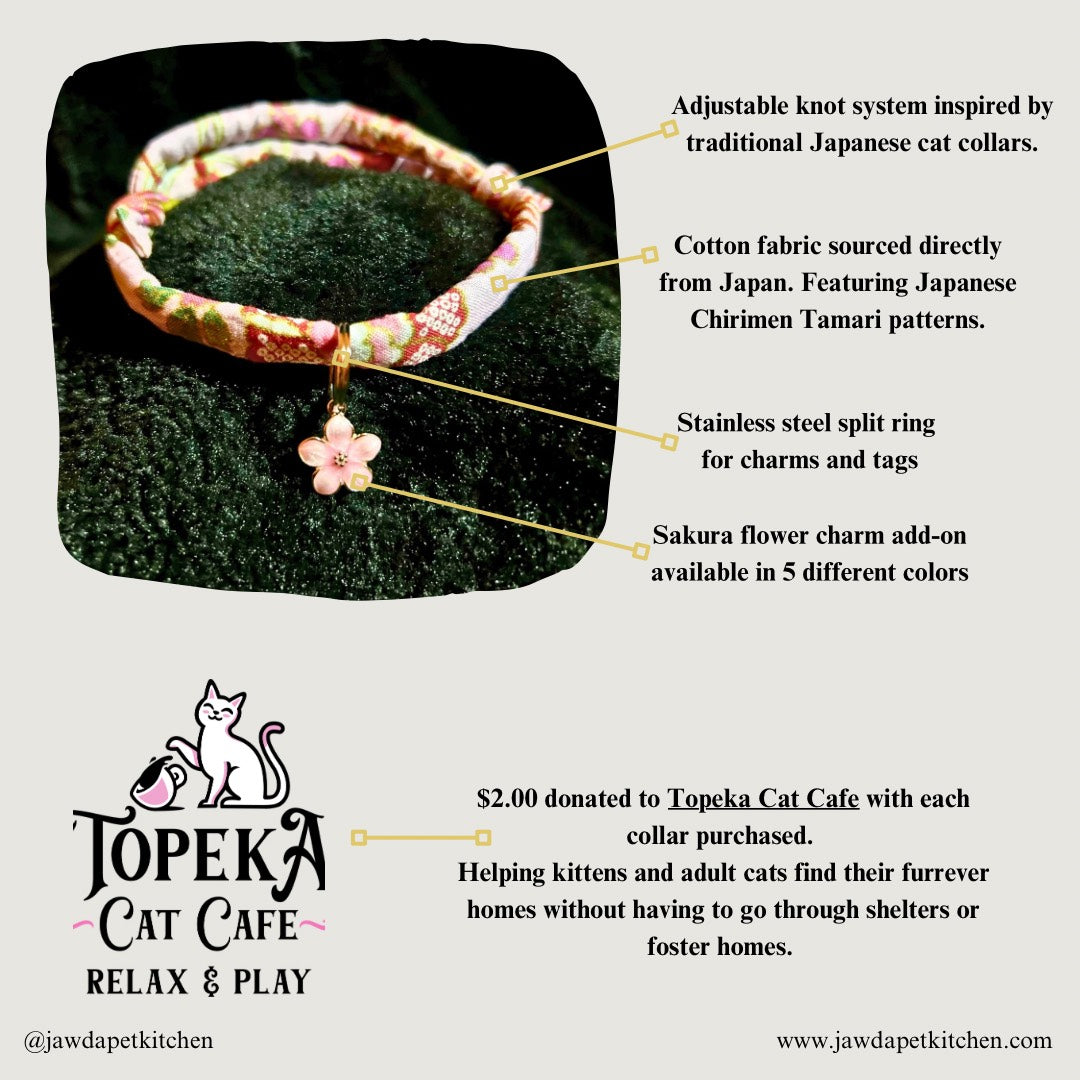 Japanese-Inspired Pink Floral Cat Collar | Cotton, Adjustable