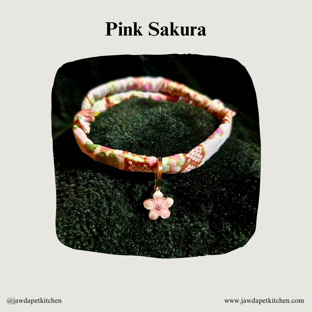 Japanese-Inspired Pink Floral Cat Collar | Cotton, Adjustable