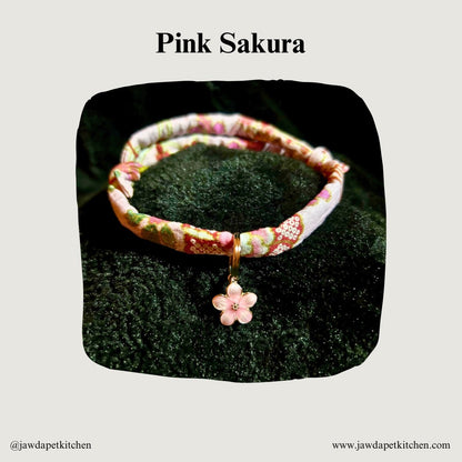 Japanese-Inspired Pink Floral Cat Collar | Cotton, Adjustable